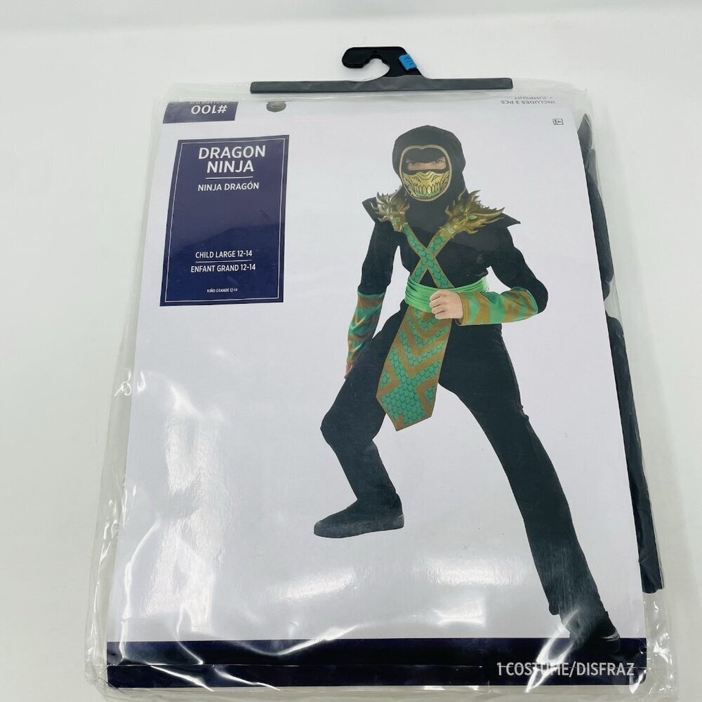 Dragon Ninja Youth Boys Size Large 12-14 Halloween‎ Dress Up Costume in Black - Picture 2 of 8